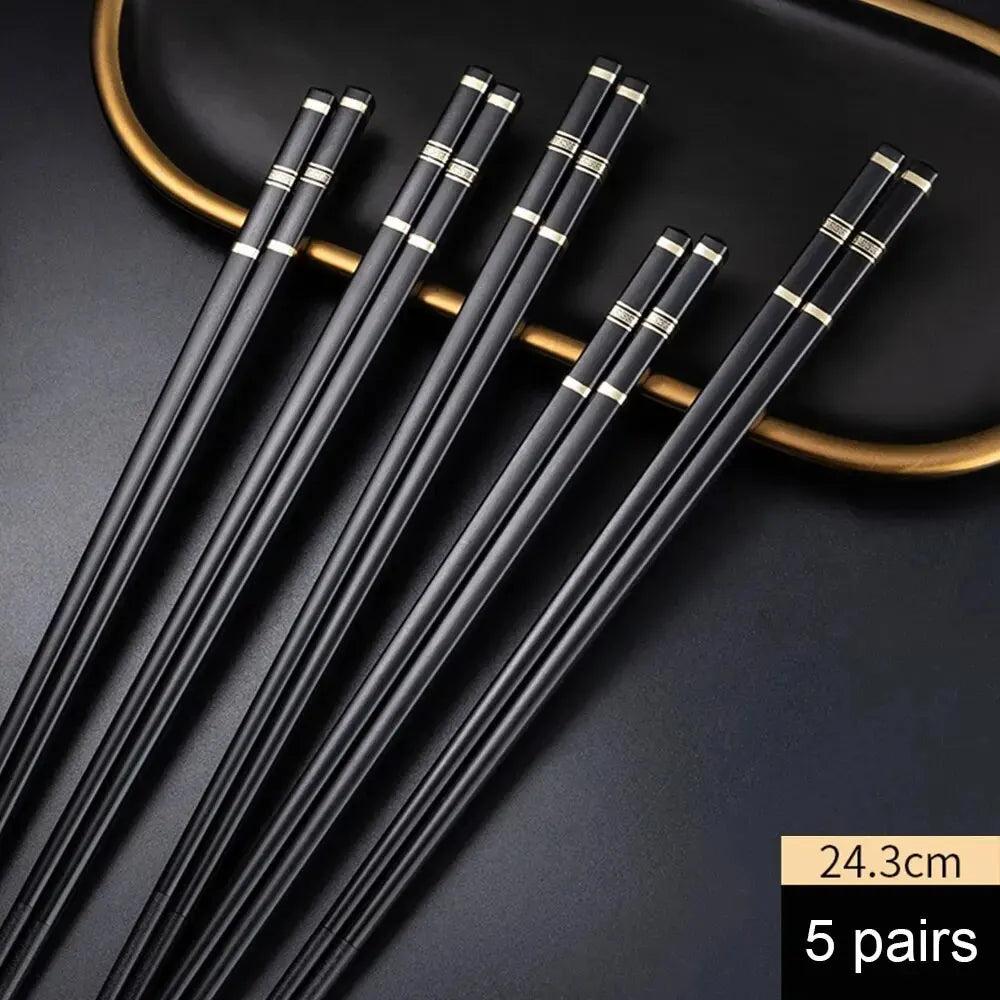 5-Pair Reusable Alloy Chopsticks – Non-Slip, Durable Black Set Reusable Chopsticks SPOT 5pairs Black