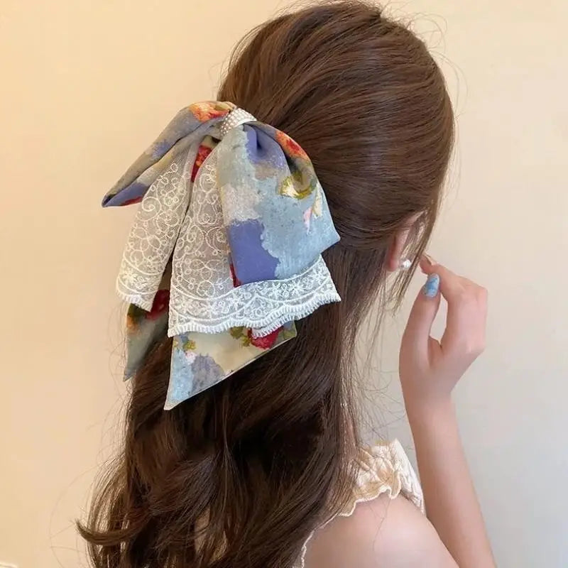 Oil Painting Lace Bow Hair Claw Clip – Vintage Elegant Style Hair Claw Clip SPOT