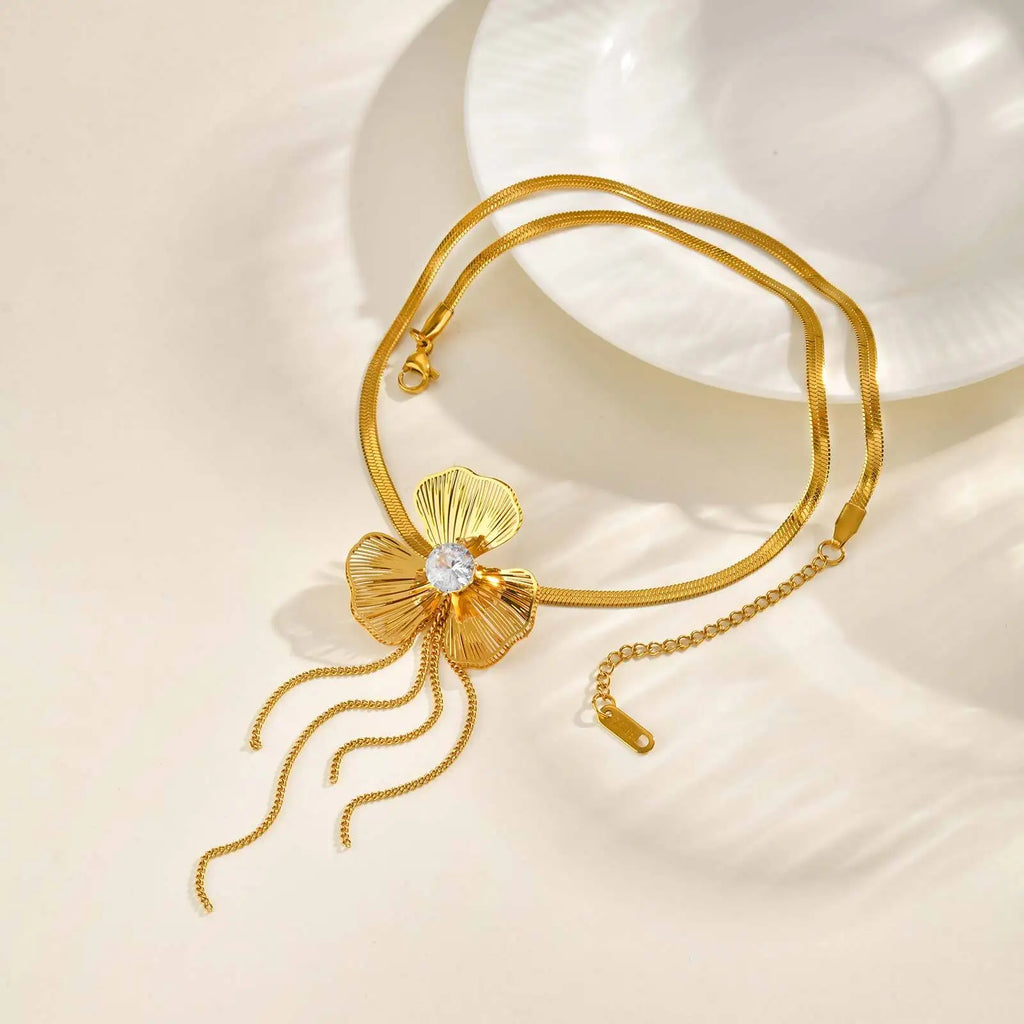 Flower Tassel Necklace Zirconia Snake Choker – Gold, Women Pendant Necklace SPOT