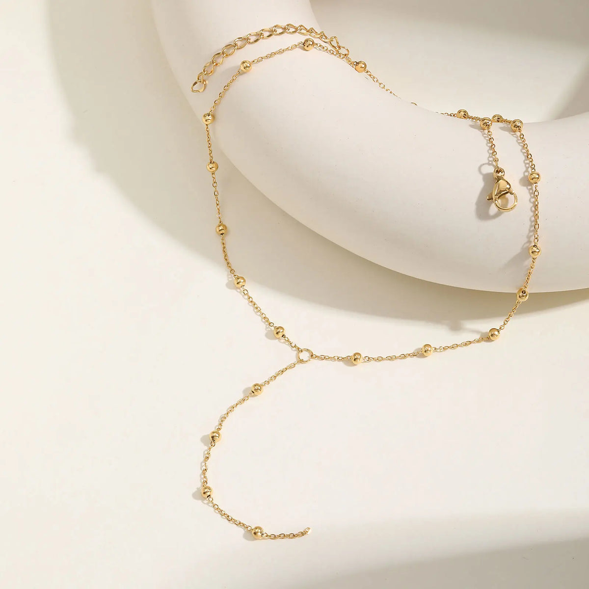 Y-Shape Ball Bead Lariat Necklace – Gold Stainless Steel Lariat Necklace SPOT