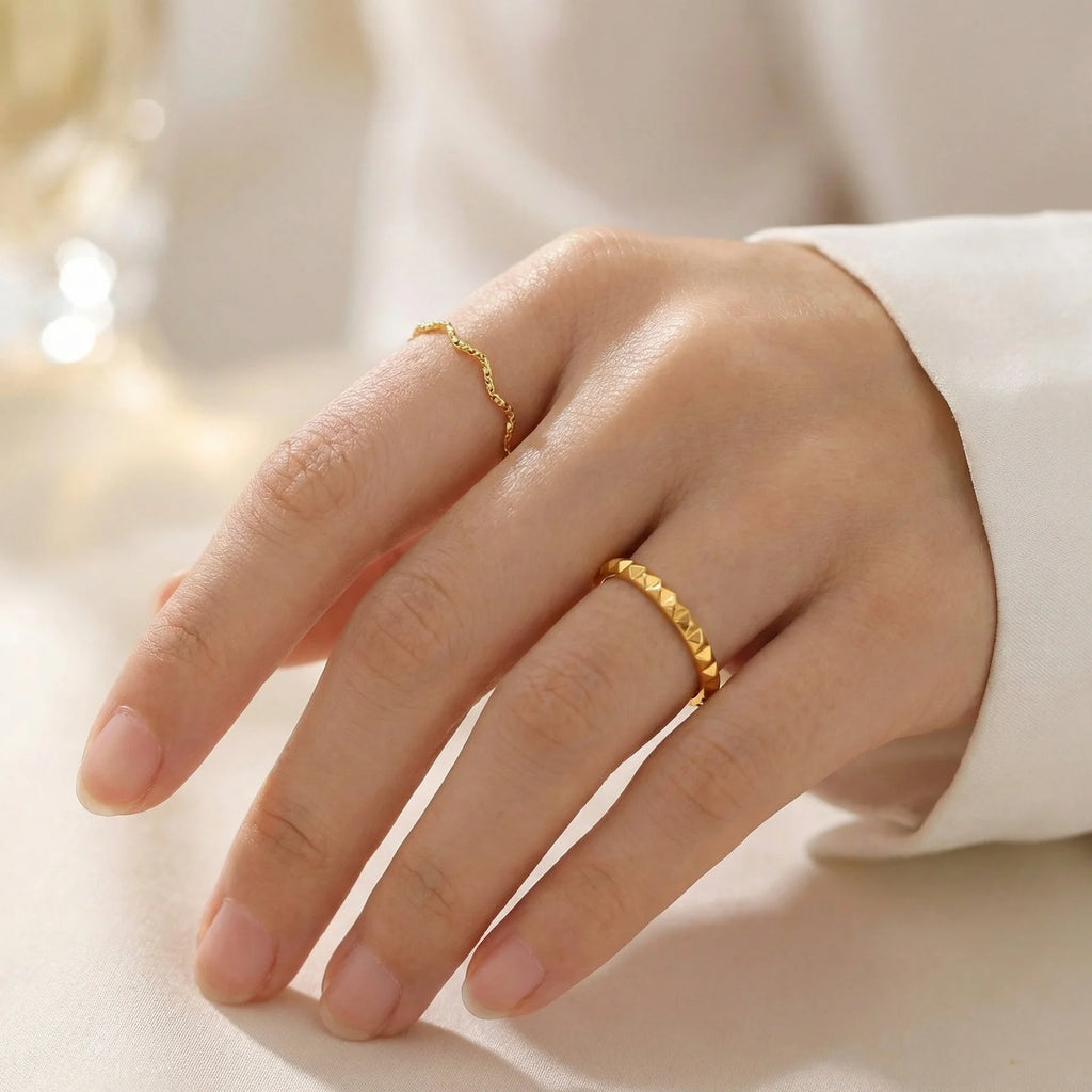 Stackable Wave Ring – 18K Gold Stainless Steel Band for Women Stackable Band Ring SPOT
