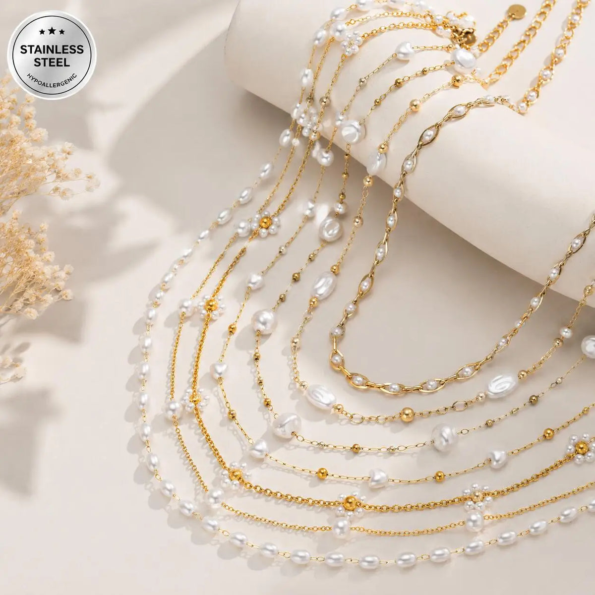Pearl Beaded Gold Choker Necklace – Dainty Layering Jewelry Pearl Choker Necklace SPOT