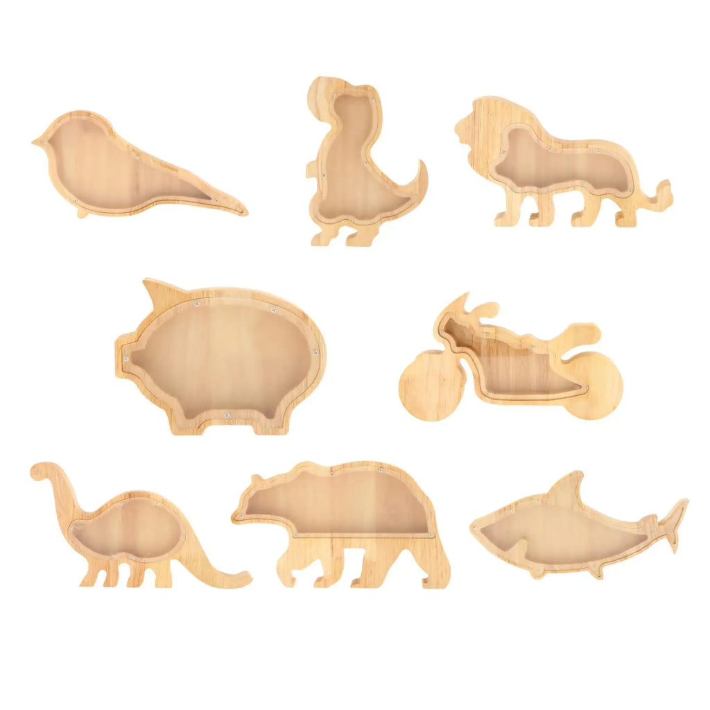 Wooden Animal Coin Saving Box – Decorative Piggy Bank Statue Decorative Coin Bank SPOT