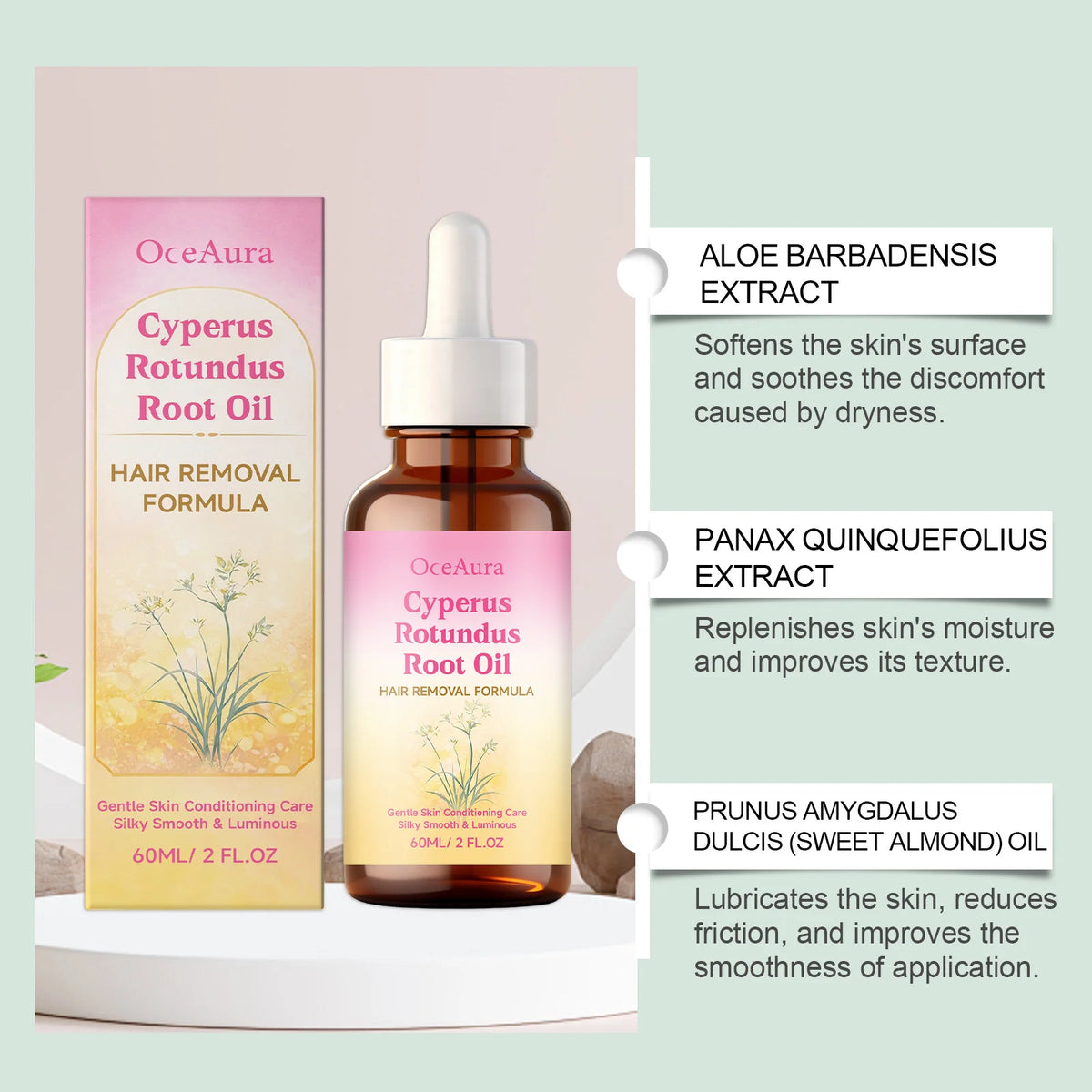 OceAura Cyperus Rotundus Hair Removal Oil 60ml – Body & Legs Hair Removal Oil SPOT