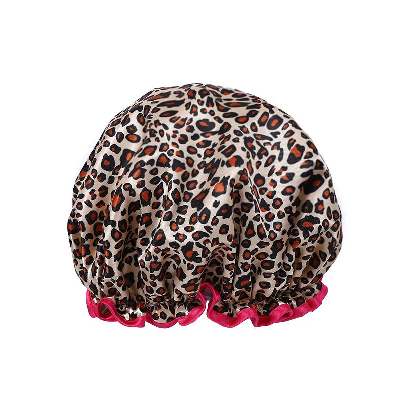 Waterproof Double Layer Shower Cap – Leopard & Polka Dot Shower Cap SPOT Leopard print