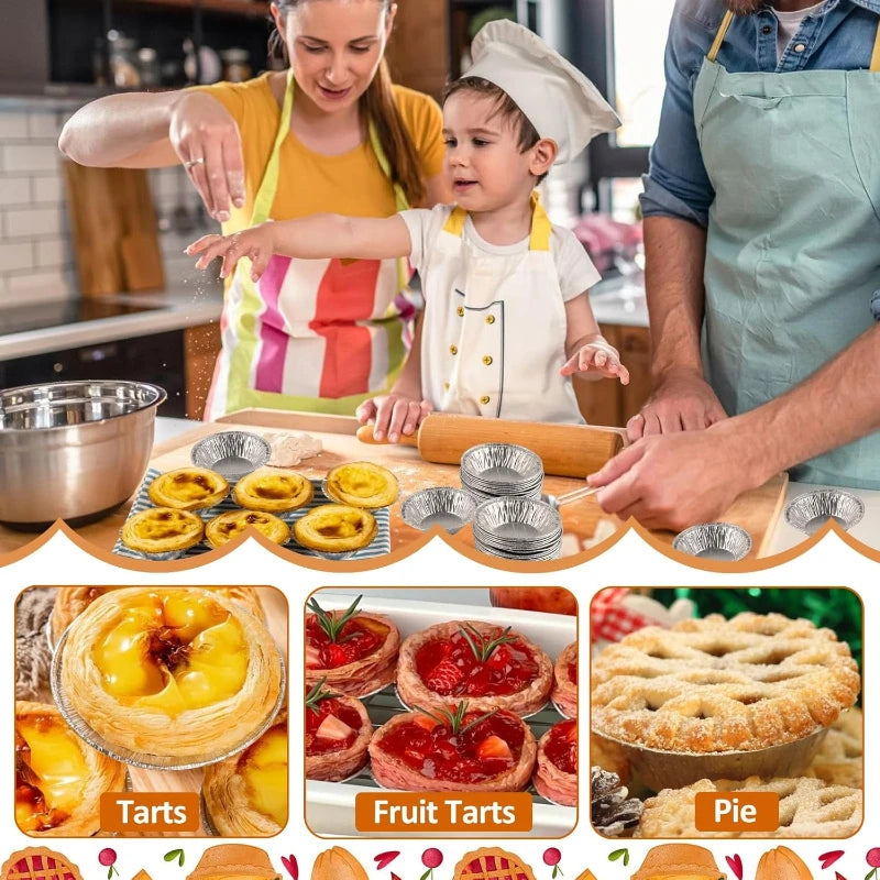 200-Pack Disposable Aluminum Foil Tart Molds – Round Baking Cups Foil Tart Molds SPOT