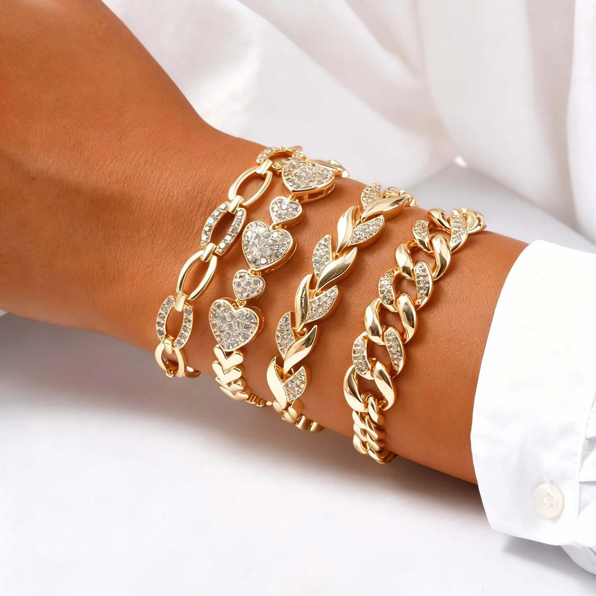 Meaeguet Heart Pavé CZ Tennis Bracelet – Gold Link Jewelry Tennis Bracelet SPOT