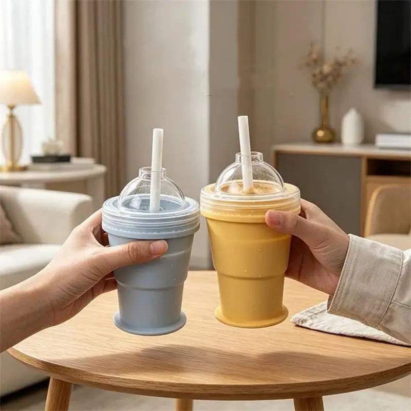 2-Pack Foldable Silicone Ice Ball Cup with Straw – Food Grade Silicone Ice Ball Cup SPOT