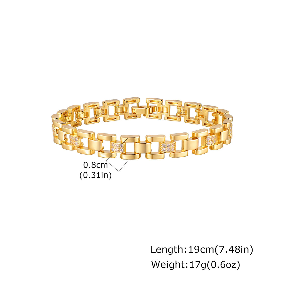 Chunky Gold CZ Chain Bracelet – Adjustable Stackable Women's Chain Link Bracelet SPOT PBR-299G