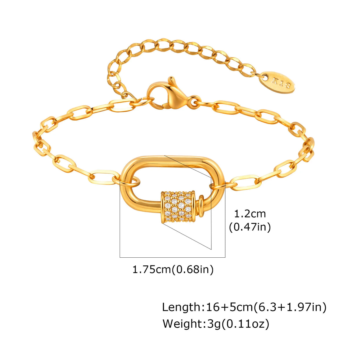 Zirconia Safety Pin Bracelet – Adjustable Paperclip Chain Chain Link Bracelet SPOT Bracelet-BR-2441G