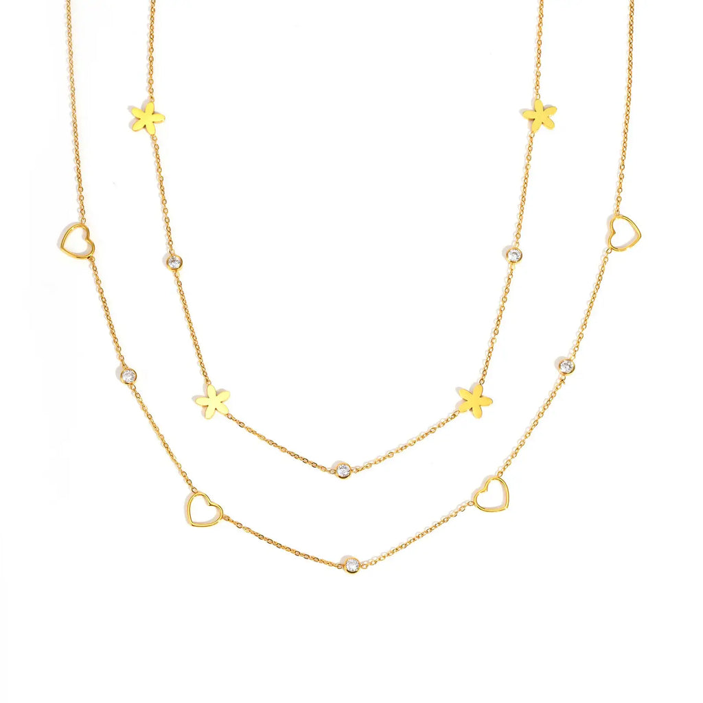 Meaeguet Zirconia Heart Flower Choker Necklace | Gold Chain Choker Necklace SPOT