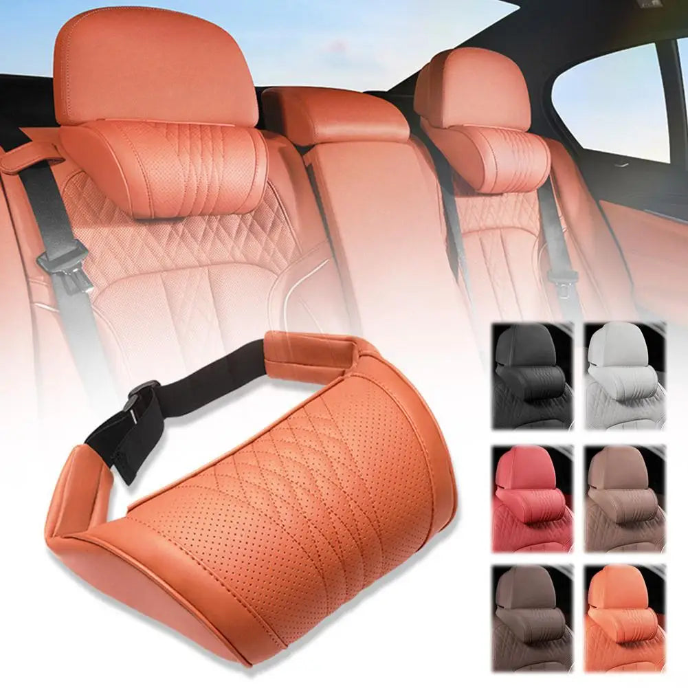 Memory Foam Car Headrest Neck Pillow – Nappa Leather Support Car Neck Pillow SPOT