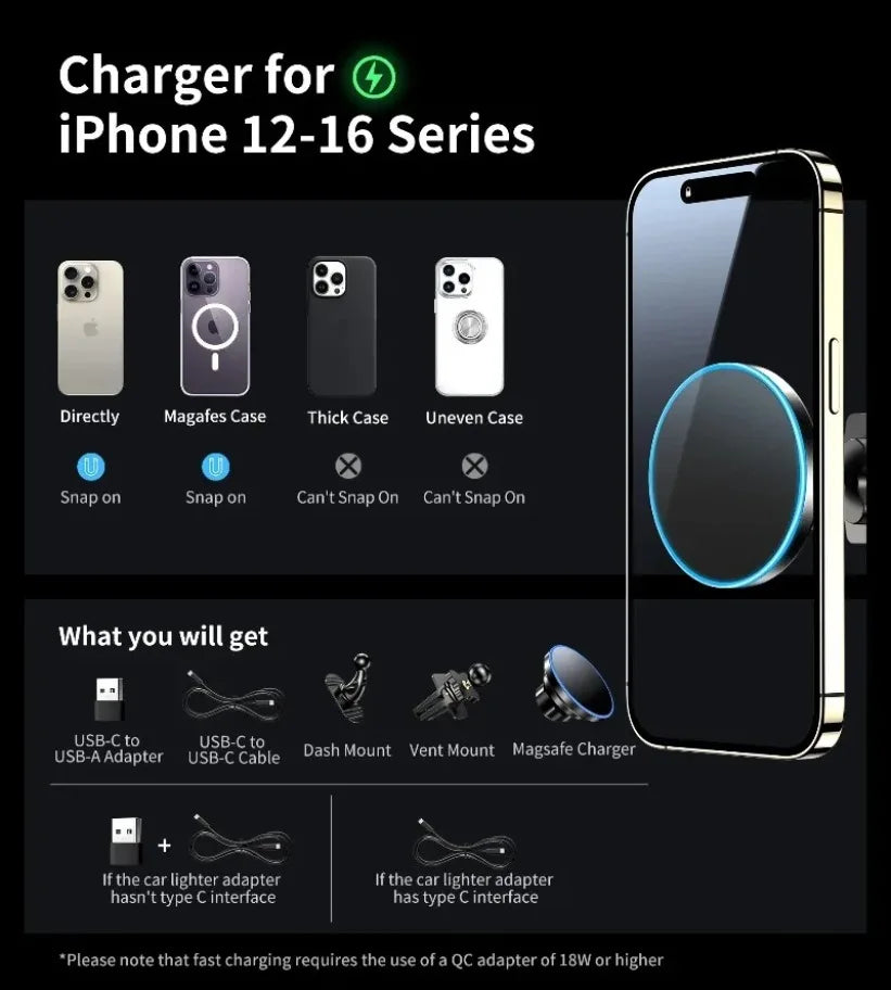 VIKEFON 15W Magnetic Wireless Charging Car Phone Mount Wireless Car Charger Mount SPOT