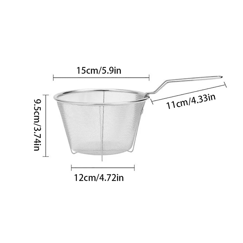 Stainless Steel Deep Fry Basket – Round Wire Mesh Strainer Fry Basket Strainer SPOT 15cm