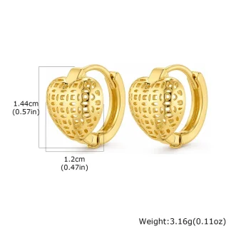 18K Gold Plated 3D Puffy Heart Huggie Hoop Earrings | Minimalist Huggie Hoop Earrings SPOT EBD-606G