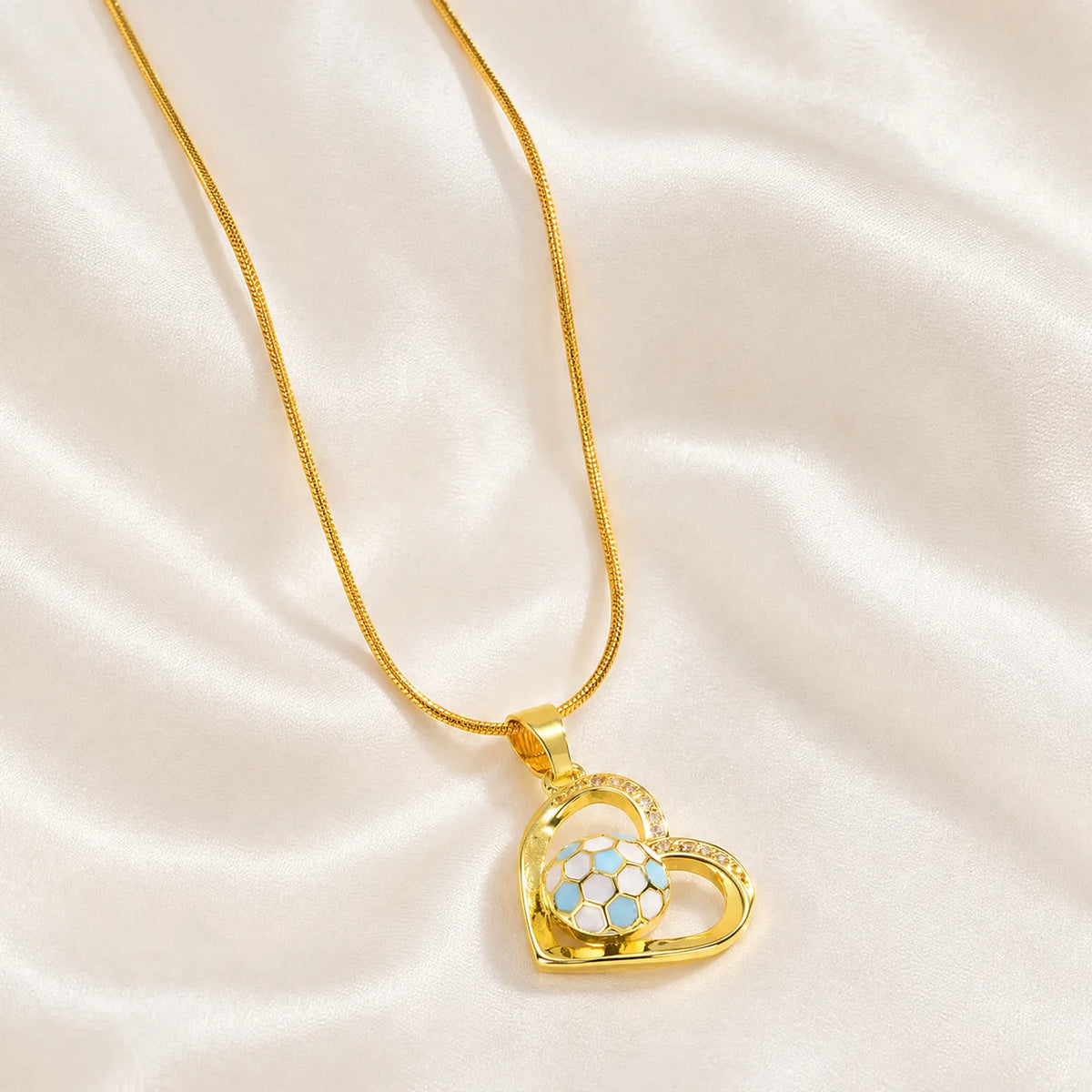 Enamel Soccer Ball Pendant Necklace – 18K Gold Plated Steel Pendant Necklace SPOT