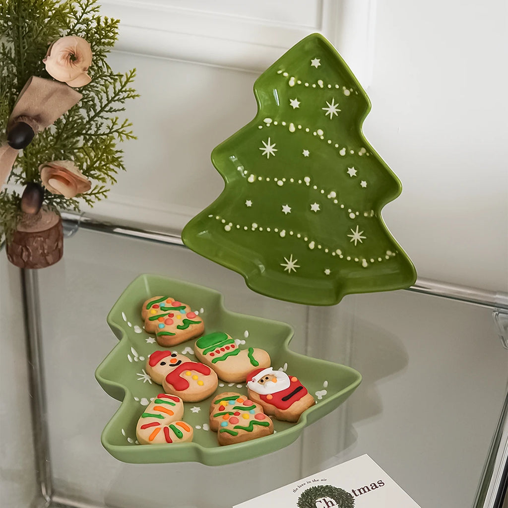 Ceramic Christmas Tree Dessert Tray – Festive Holiday Plate Ceramic Serving Tray SPOT