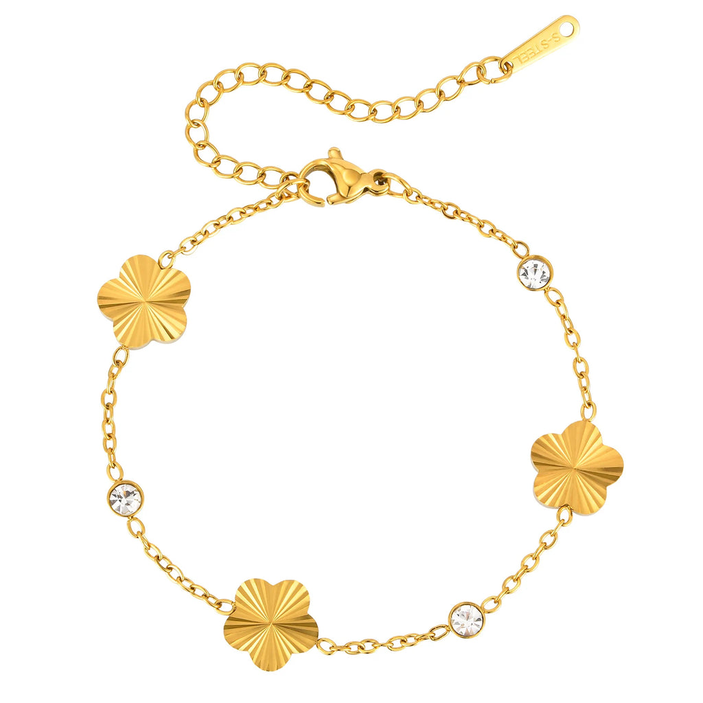 Meaeguet Gold Flower Bracelet – Cubic Zirconia & Stainless Steel Fashion Bracelet SPOT