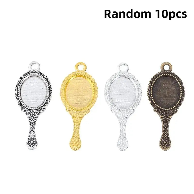 10-Pack Vintage Alloy Mini Mirror Charms – Antique Engraved DIY DIY Jewelry Charms SPOT A1