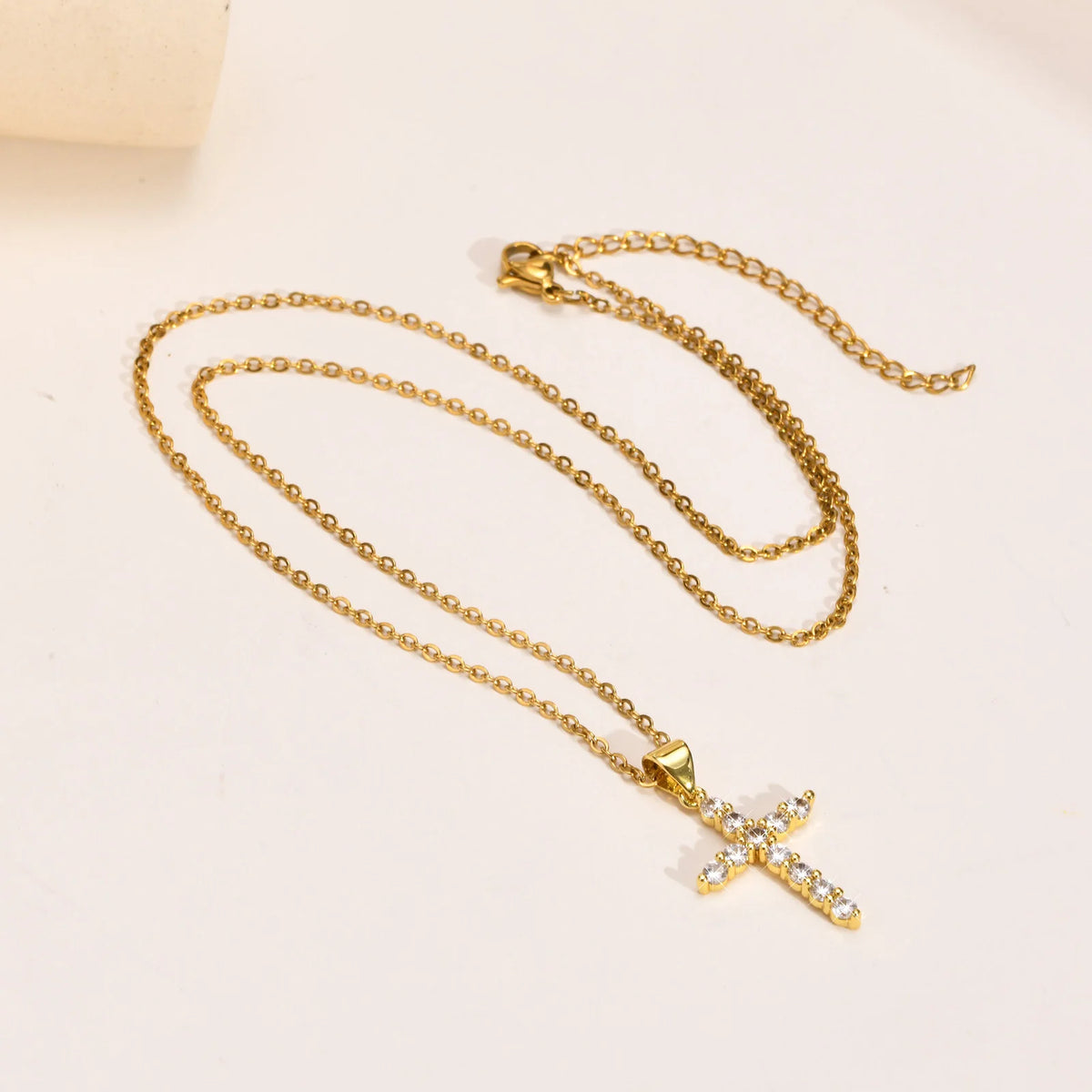 CZ Cross Pendant Necklace for Women – Gold Adjustable Chain Cross Pendant Necklace SPOT