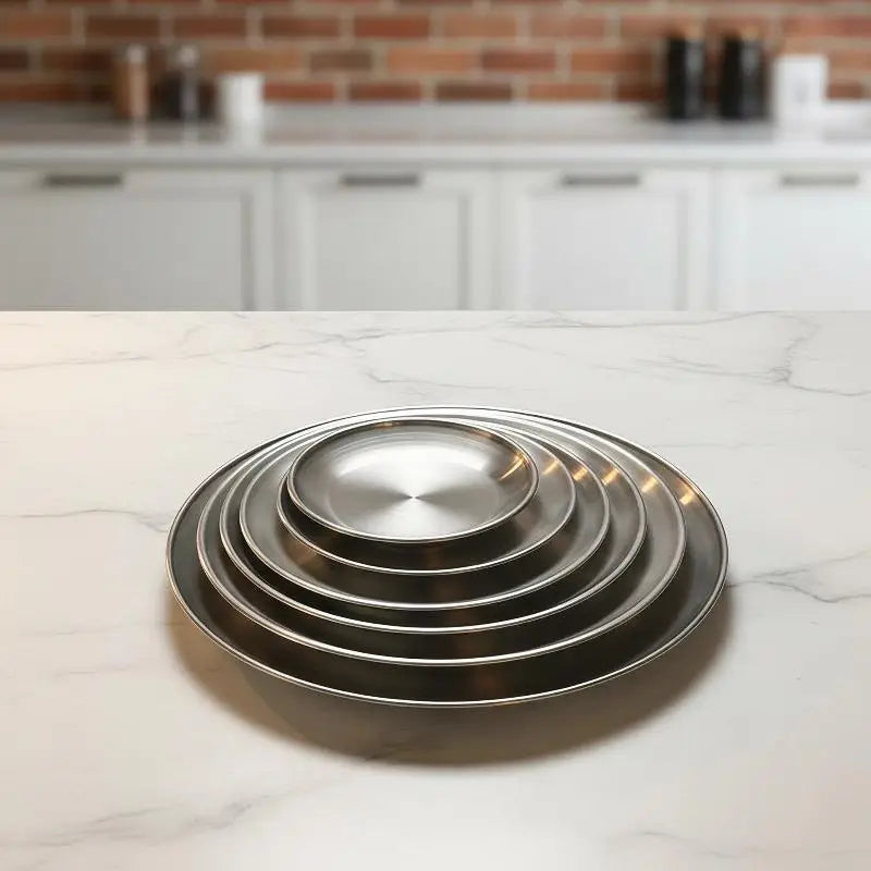 Korean-Style Stainless Steel Round Serving Tray – 6 Sizes Serving Tray SPOT