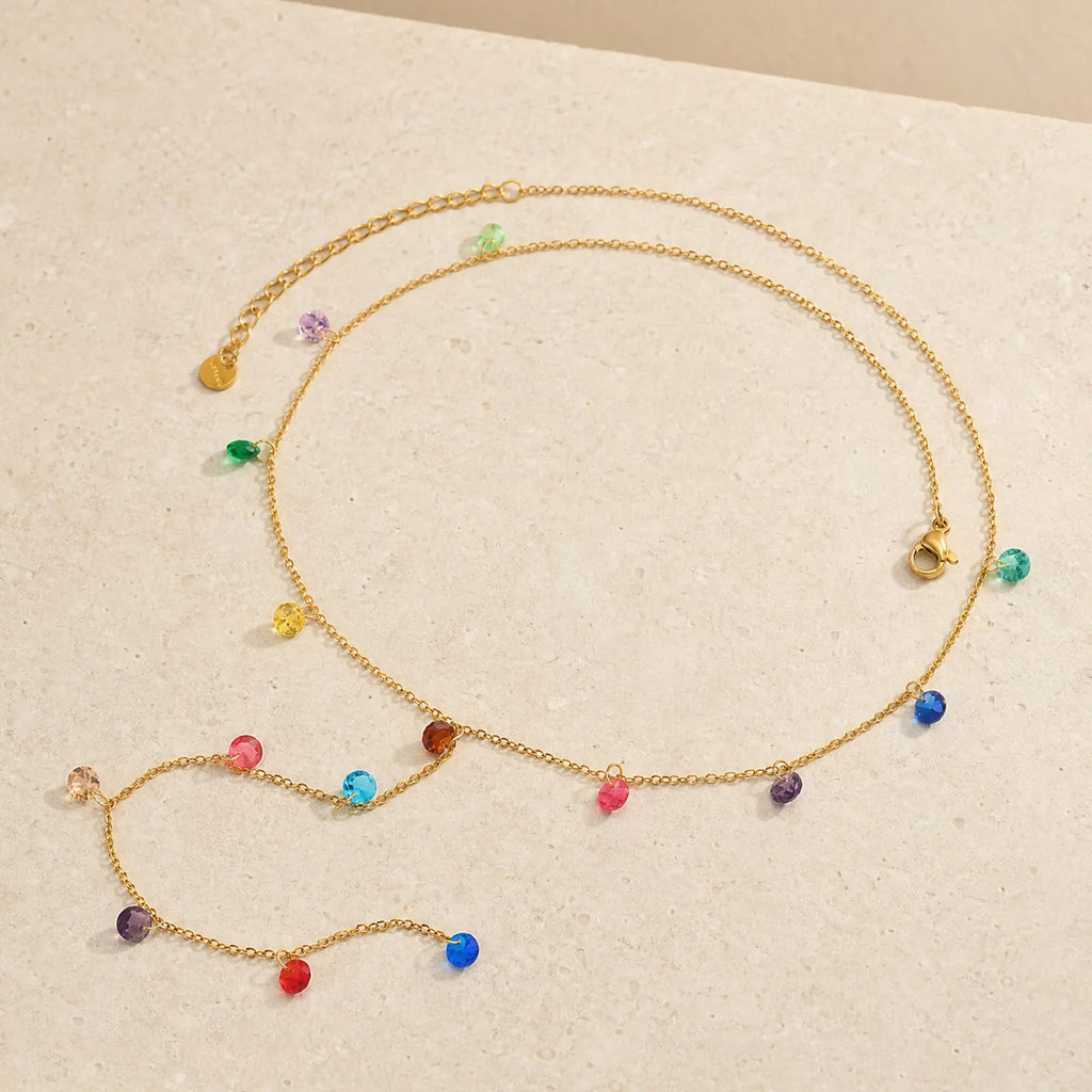 Colorful CZ Lariat Y Drop Necklace – 18K Gold Plated Steel Lariat Drop Necklace SPOT