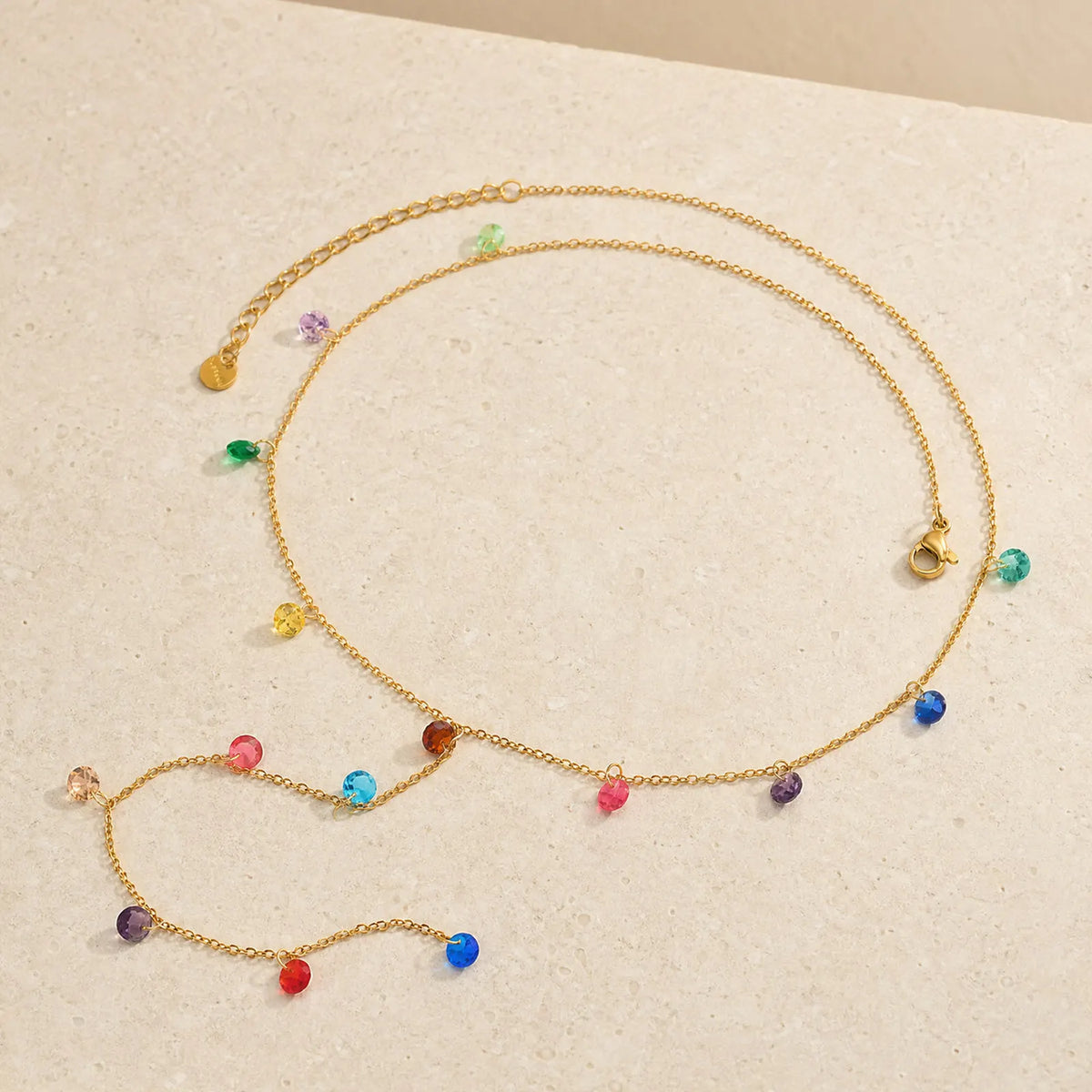 Colorful CZ Lariat Y Drop Necklace – 18K Gold Plated Steel Lariat Drop Necklace SPOT