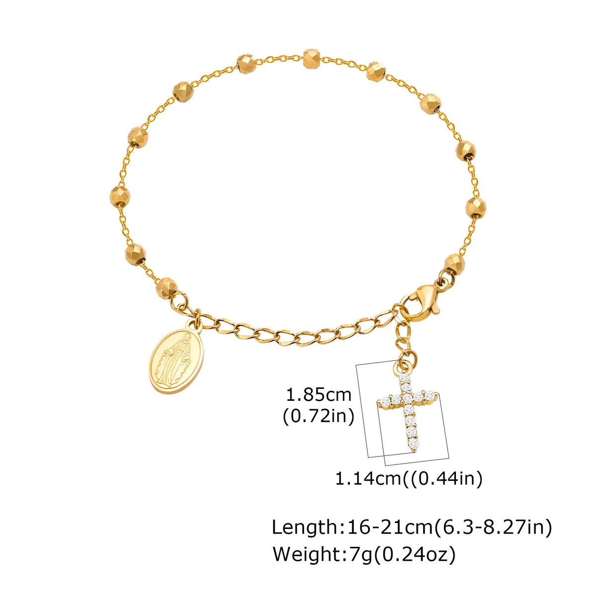 Virgin Mary Rosary Bracelet – Stainless Steel Cross Charm Religious Charm Bracelet SPOT BR-1771G