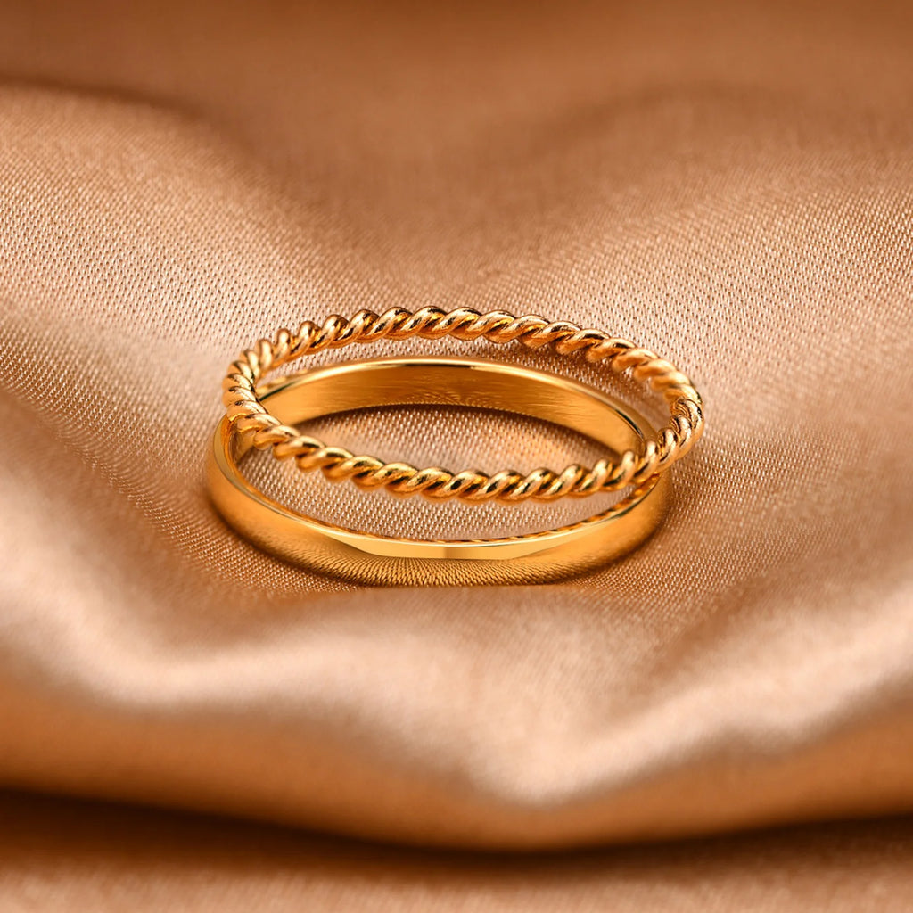 Set of 2 Gold Dome Stacking Rings – 18K Plated Stainless Steel Stacking Rings SPOT