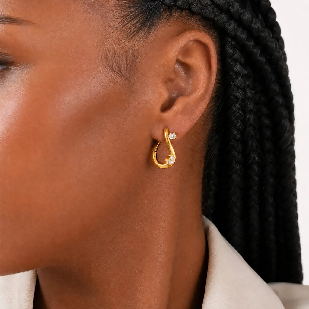 CZ Huggie Hoop Earrings – Gold Plated Geometric Stainless Steel Huggie Hoop Earrings SPOT