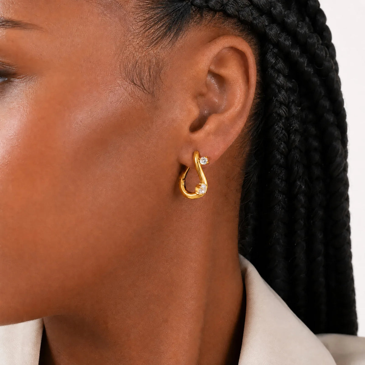 CZ Huggie Hoop Earrings – Gold Plated Geometric Stainless Steel Huggie Hoop Earrings SPOT