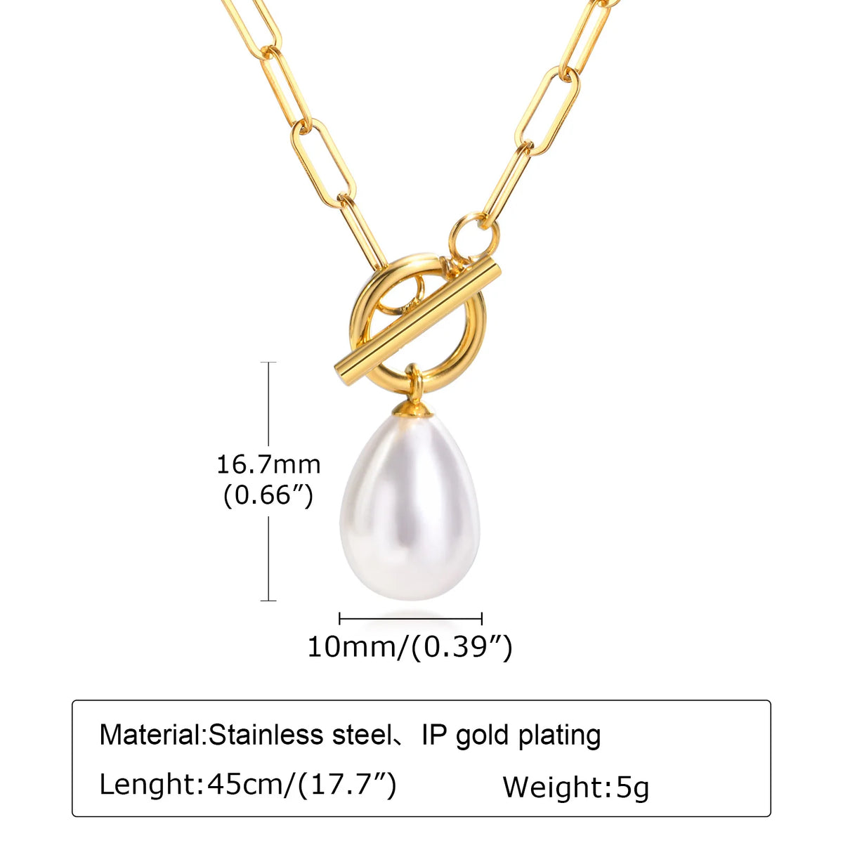 Mini Pearl Toggle Necklace – Gold Paperclip Chain for Women Pearl Pendant Necklace SPOT