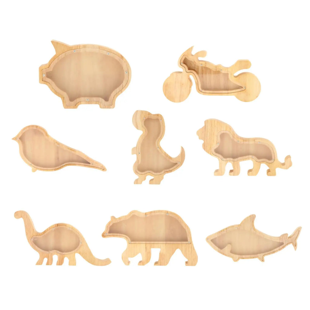 Wooden Animal Coin Saving Box – Decorative Piggy Bank Statue Decorative Coin Bank SPOT