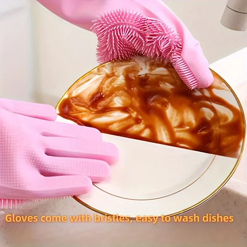 Silicone Dishwashing Gloves – Heat-Resistant Kitchen Cleaner Kitchen Cleaning Gloves SPOT