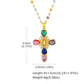 Multicolor CZ Cross Necklace – 18K Gold Plated Stainless Steel Cross Pendant Necklace SPOT PNB-415GH