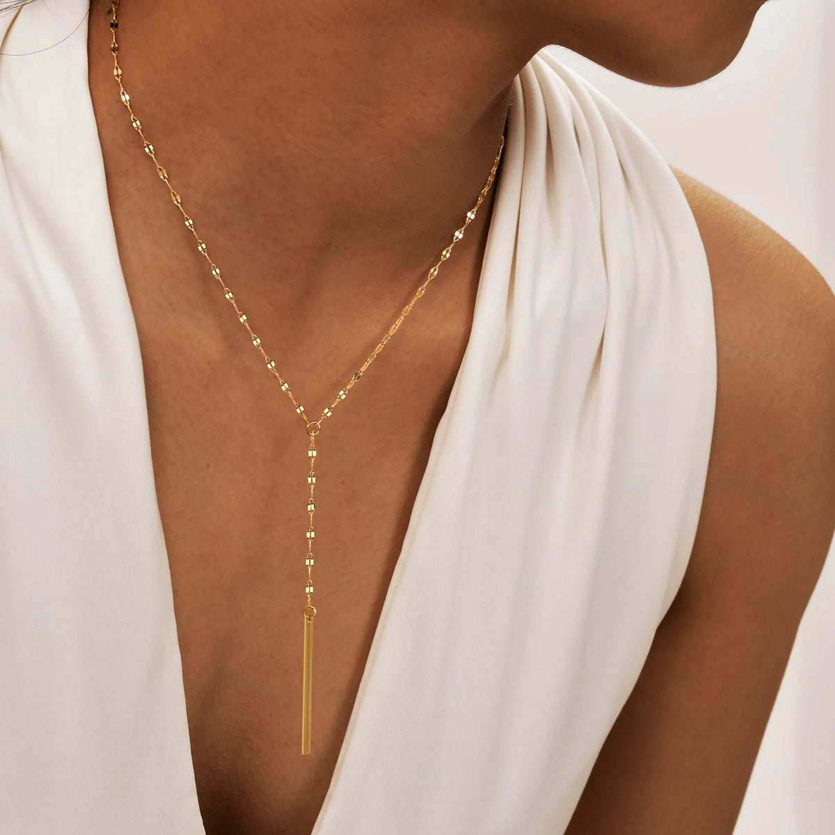 Meaeguet Y Lariat Necklace – Gold Bar Pendant, Stainless Steel Lariat Necklace SPOT