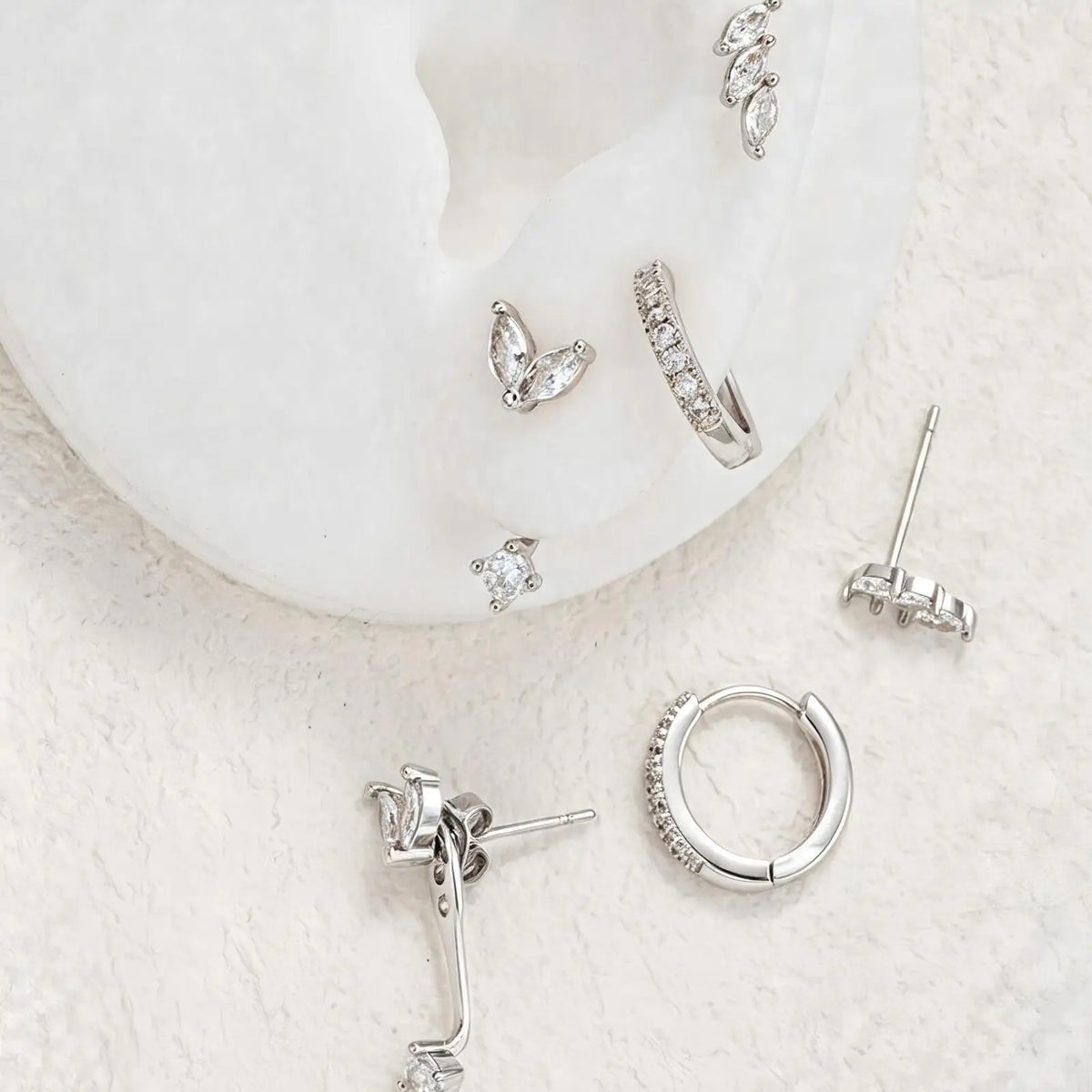 3-Piece Cartilage Huggie Earrings Set – Silver Tone Hypoallergenic Huggie Hoop Earrings SPOT