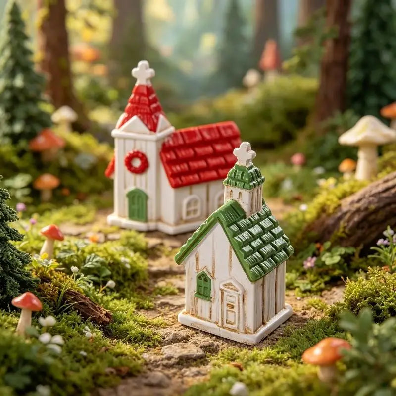 Resin Christmas Village Church Figurine – Miniature House Model Miniature Resin Figurine SPOT