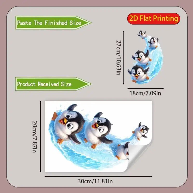 Sliding Penguin Waterproof Vinyl Bathroom Sticker Decal Bathroom Wall Sticker SPOT