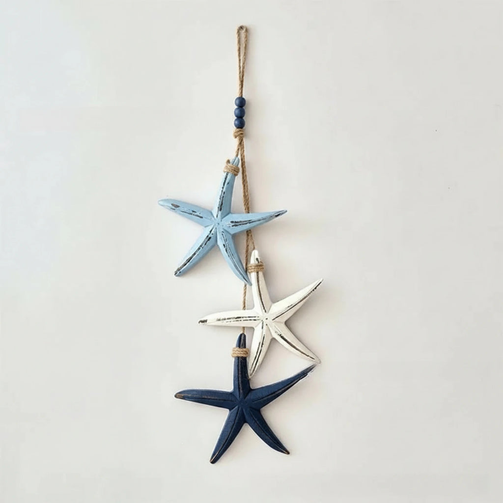 Wooden Sea Star Wall Hanger – Coastal Beaded Ornament, 59cm Coastal Wall Hanging SPOT