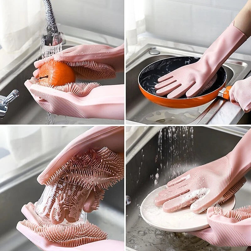 Silicone Dishwashing Gloves – Heat-Resistant Kitchen Cleaner Kitchen Cleaning Gloves SPOT