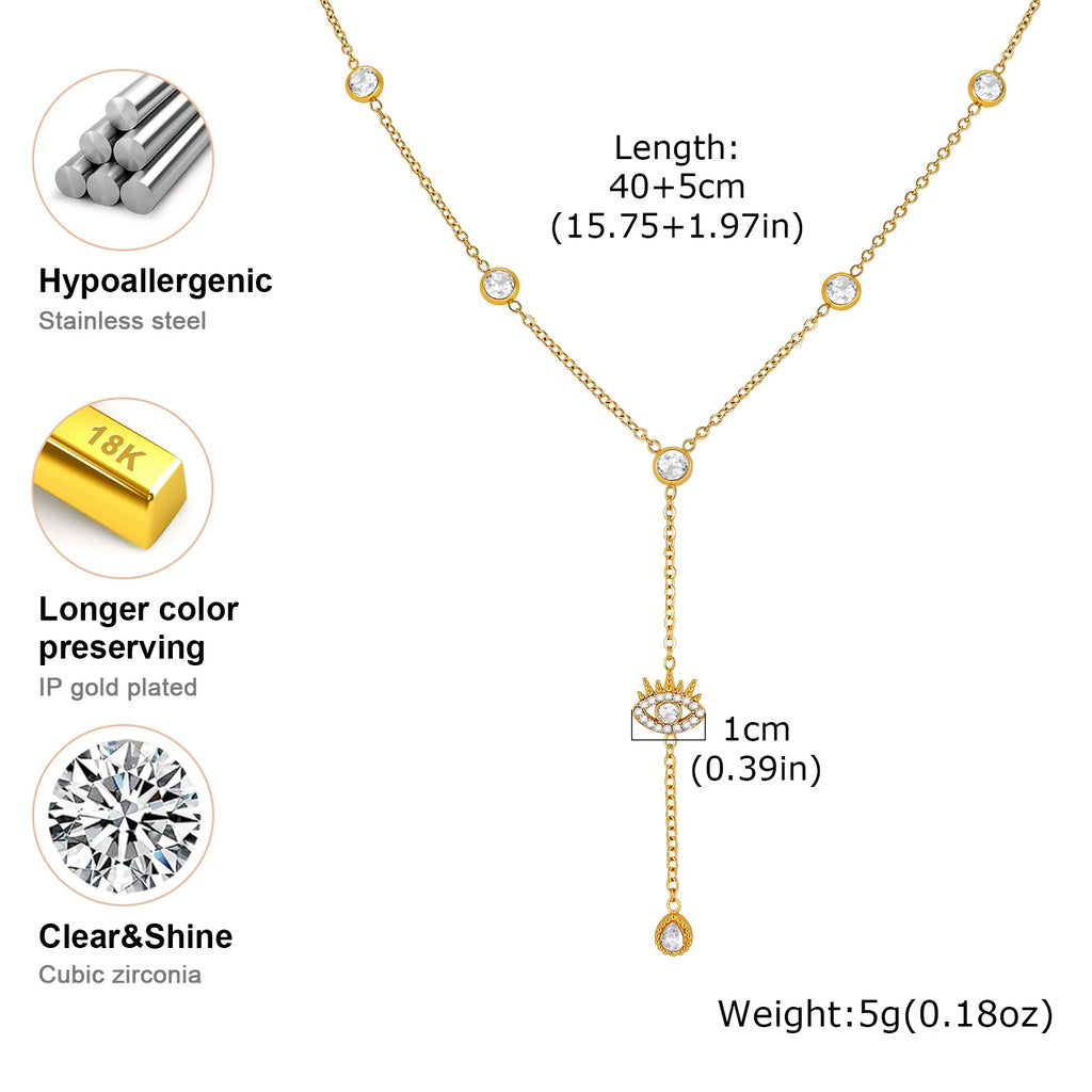 Evil Eye Y Lariat Necklace – 18K Gold Plated CZ Station Pendant Necklace SPOT