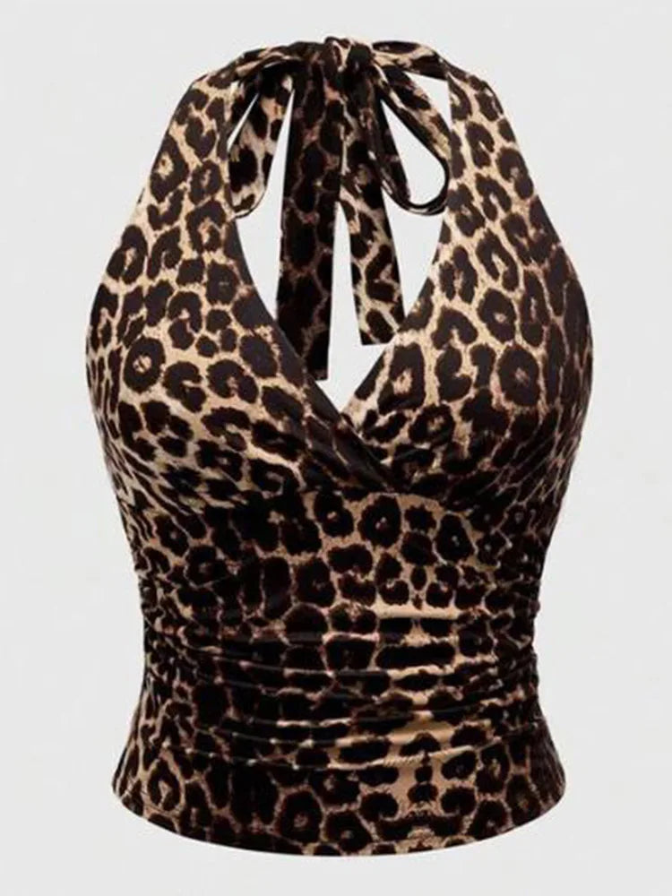 Women's Y2K Lace Crop Tank Top – Gothic Graphic Streetwear Cami Crop Tank Top SPOT Leopard L