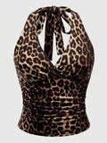 Women's Y2K Lace Crop Tank Top – Gothic Graphic Streetwear Cami Crop Tank Top SPOT Leopard L
