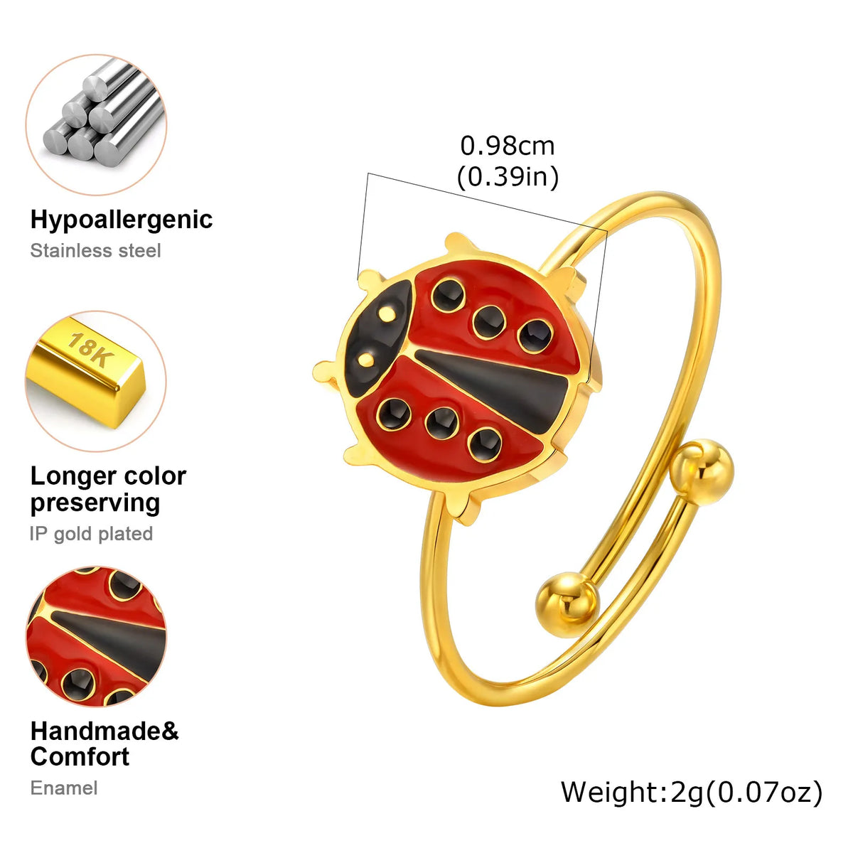 Red Enamel Adjustable Ring – 18K Gold Kids & Women Gift Fashion Ring SPOT RC-910G01