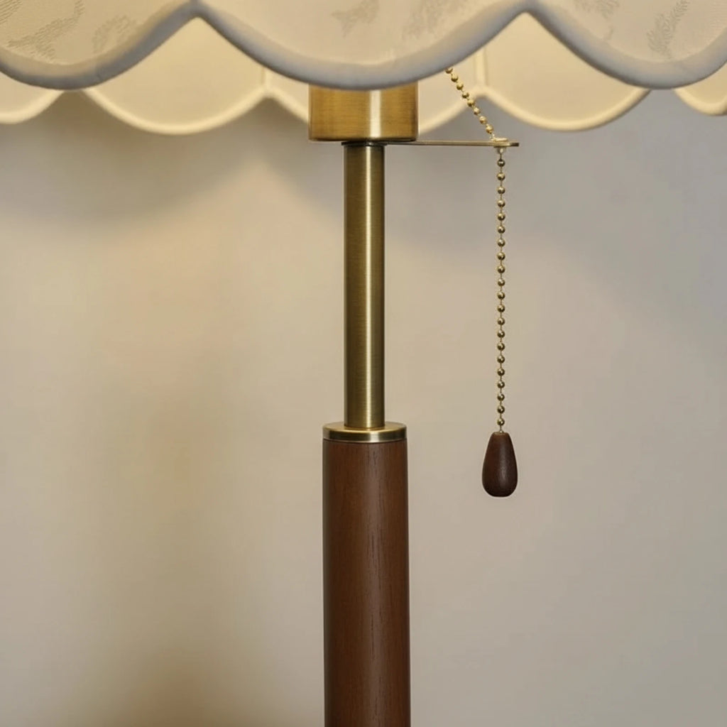 Vintage Wooden Table Lamp – Scalloped Floral Fabric Shade Vintage Table Lamp SPOT
