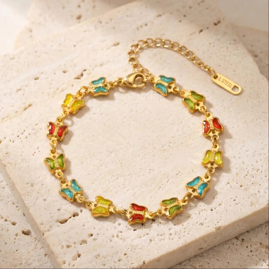 Butterfly CZ Link Bracelet – 18K Gold Plated Stainless Steel Chain Link Bracelet SPOT Default Title