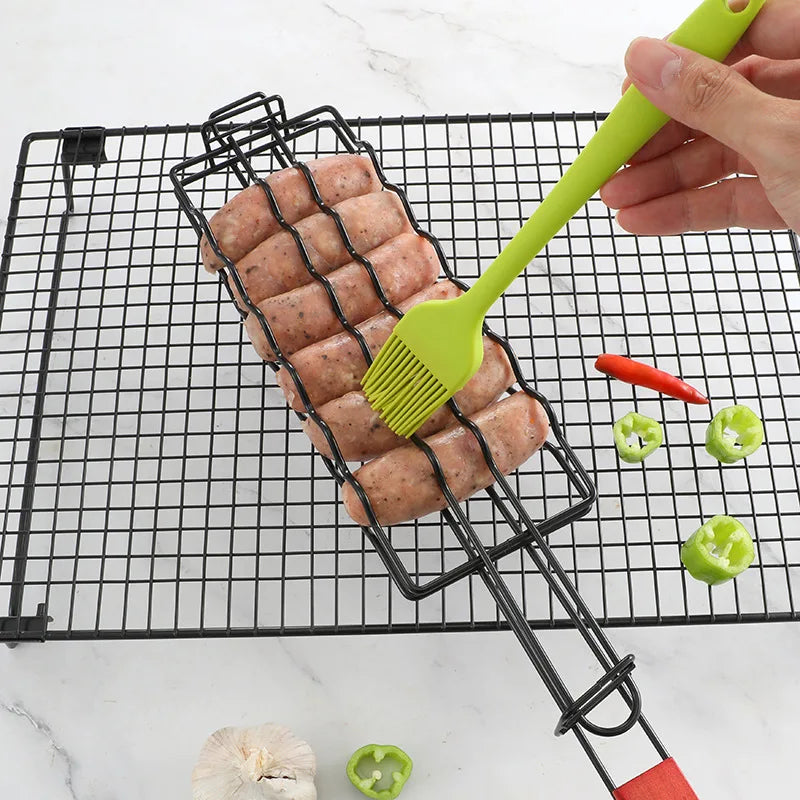 Wood Handle Non-Stick BBQ Tongs – Sausage & Hot Dog Clamp BBQ Grill Tongs SPOT