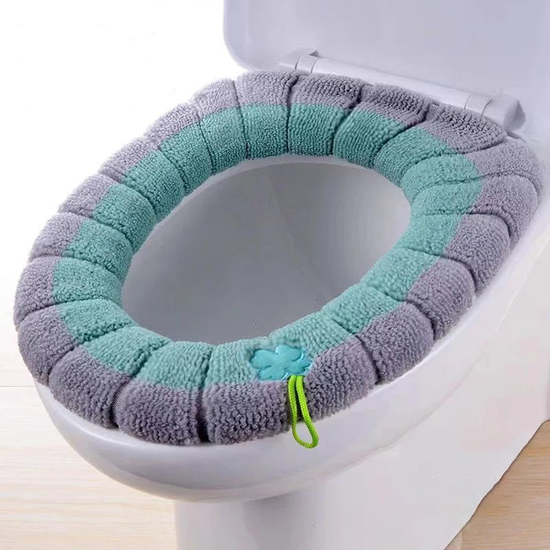 Knitted Toilet Seat Cover Mat – Washable O/U Universal Fit Toilet Seat Cover SPOT