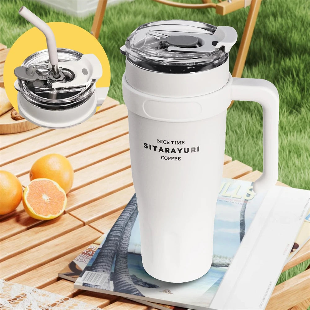 38.55oz Insulated Ice Tumbler – Stainless Steel with Handle & Straw Insulated Tumbler SPOT